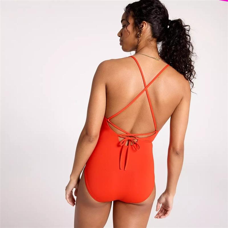 NWT Calia 10 Triangle Strappy Back One Piece Red V Neck Swimsuit 136294