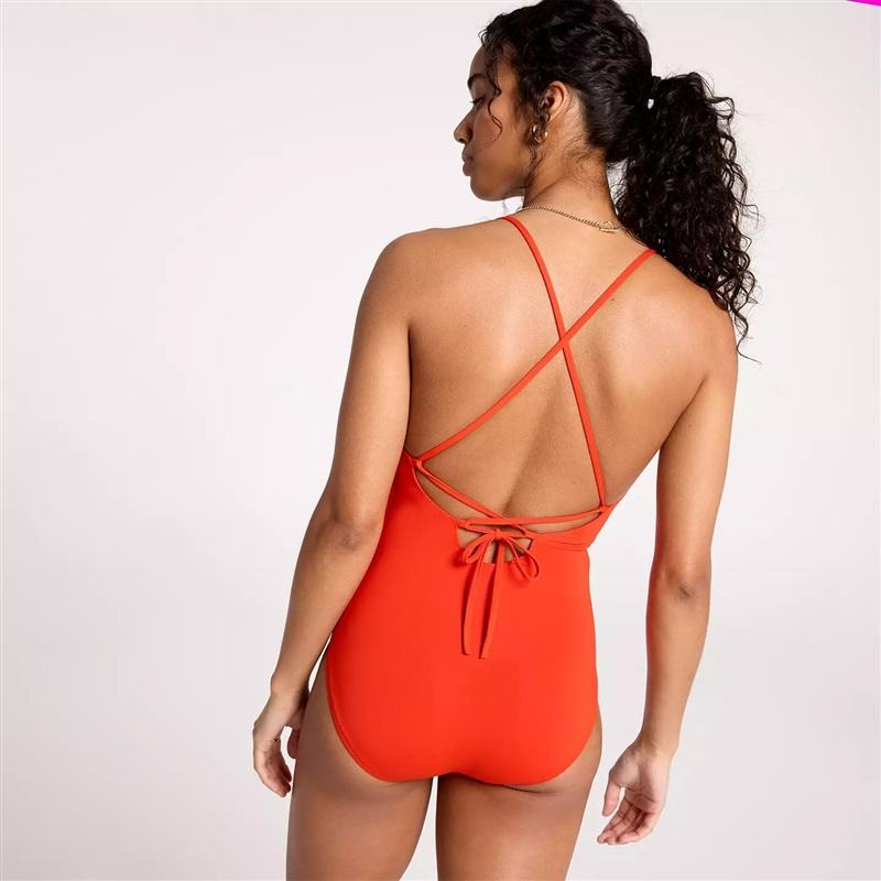 NWT Calia 10 Triangle Strappy Back One Piece Red V Neck Swimsuit 136294