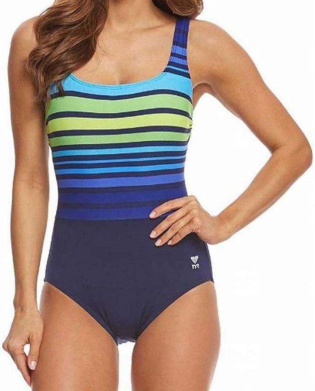 NWOT TYR 24 Plus Ombre Stripe Black Gray Controlfit 1PC Swimsuit 136295