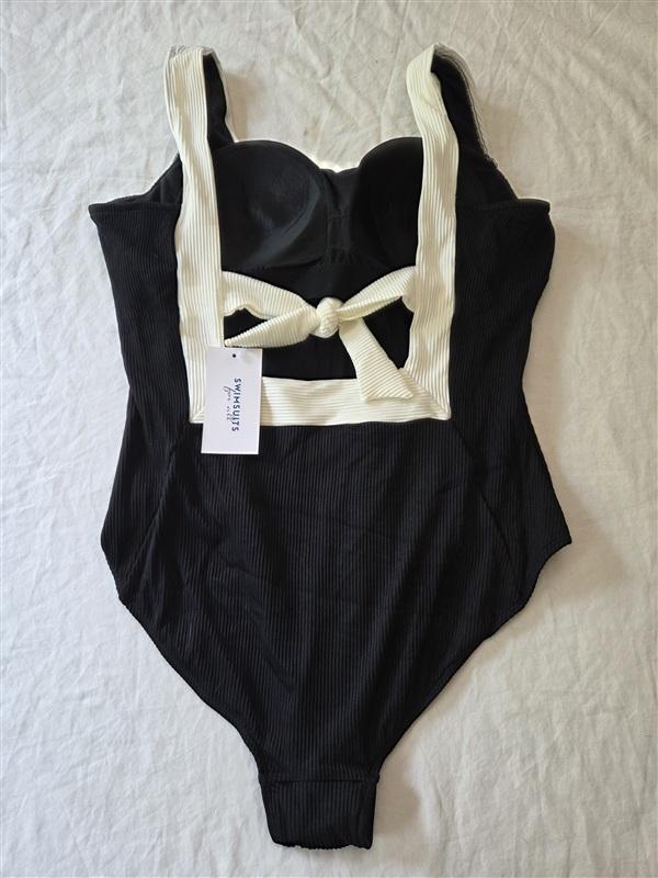 NWT Swim 365 Swimsuits For All 18 Square Neck Bow Back Black 1PC Swimsuit 135608