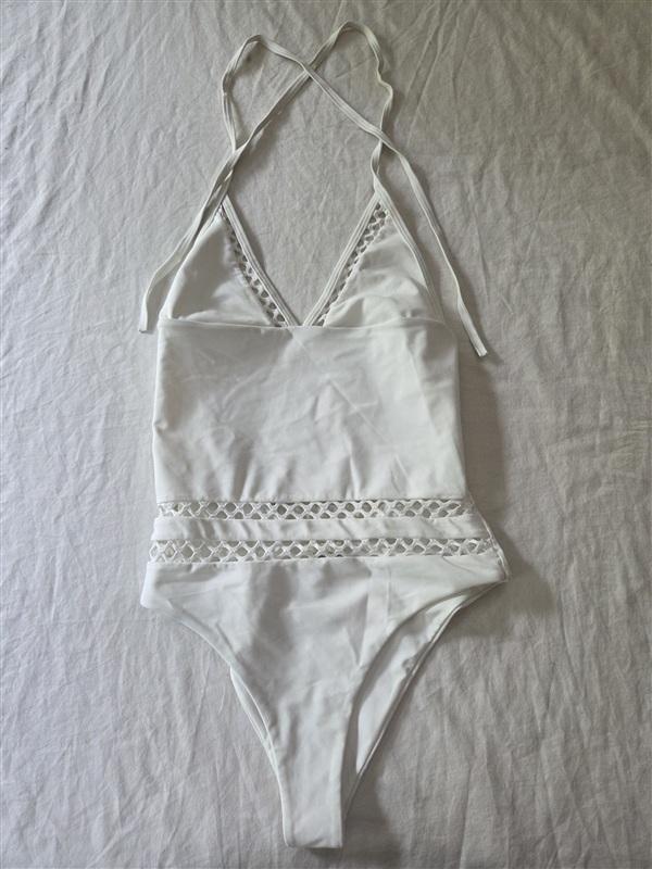 NWOT Tularosa S Dylan 1Pc Swimsuit white Lattice Lace Inset 136299