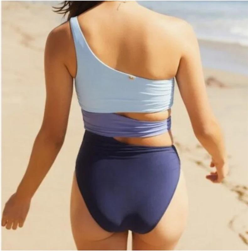 NWT Pilyq PQ Small 1 Shoulder Cut-Out Color Block Pink 1PC Swimsuit 136302