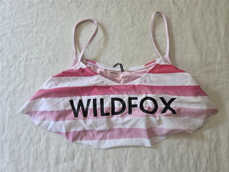 NWOT Wildfox STake Me On Vacation Pink Stripe Flounce Ruffle Bikini Top 136305