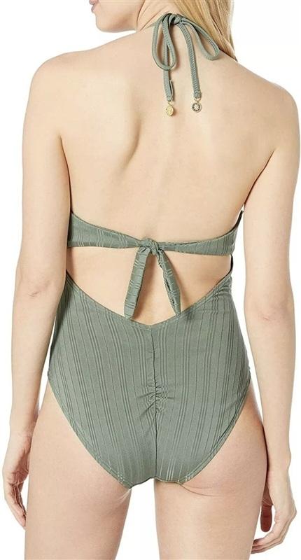 NWOT Vince Camuto Solid Olive SZ 10 Plunge One-Piece Swimsuit #96879