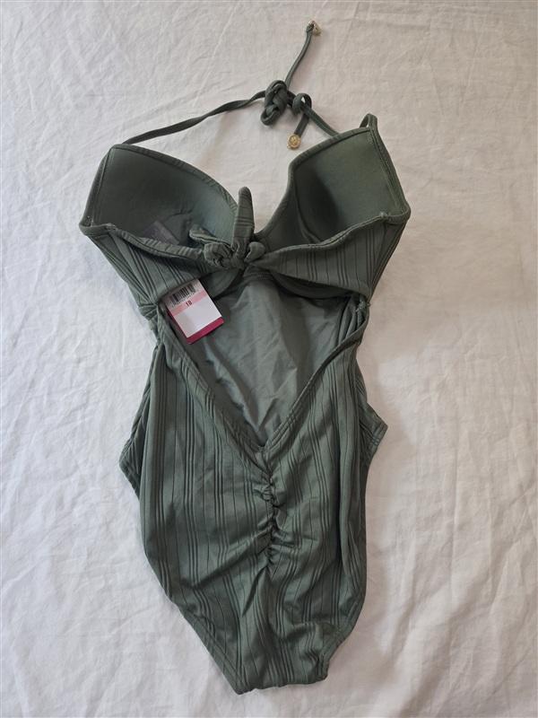 NWOT Vince Camuto Solid Olive SZ 10 Plunge One-Piece Swimsuit #96879