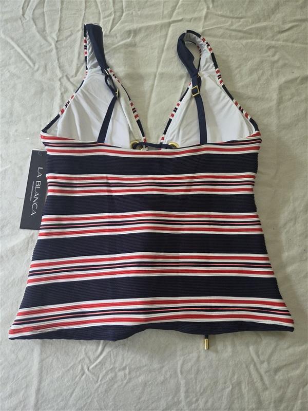 NWT La Blanca 8 Sailor Stripe Over The Shoulder Lace Up Tankini Top 136311