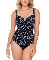 NWT Swim Solutions 18 1PC Twist Bra Mio Corset-Back Dots Black 136313