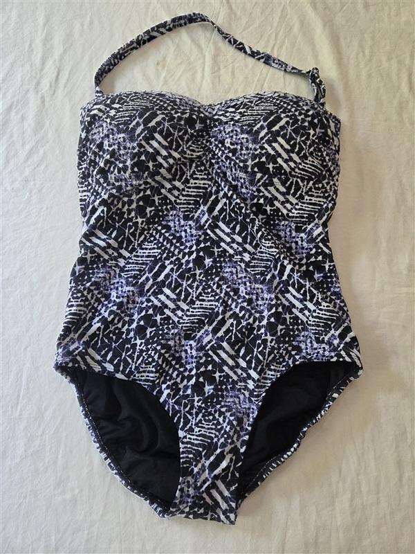 NWT Swimsuits For All 16 Bandeau 1PC Swimsuit IKat Blue White 136315