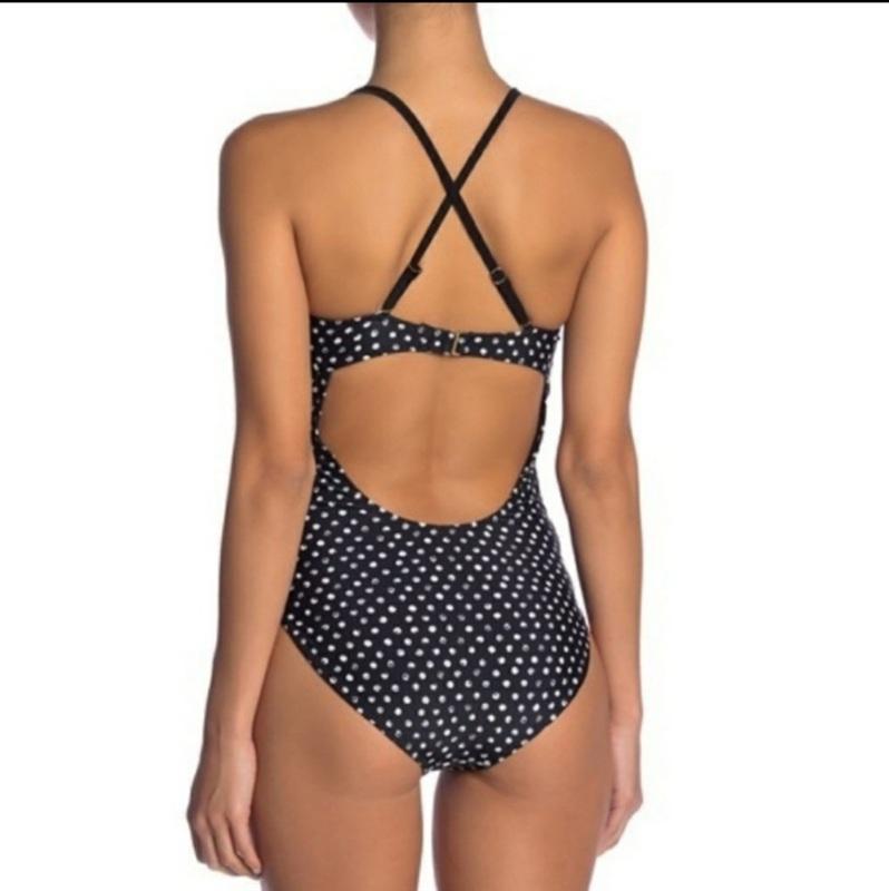 NWT Rachel Roy L Black White Polka Dot One-Piece Swimsuit 136316