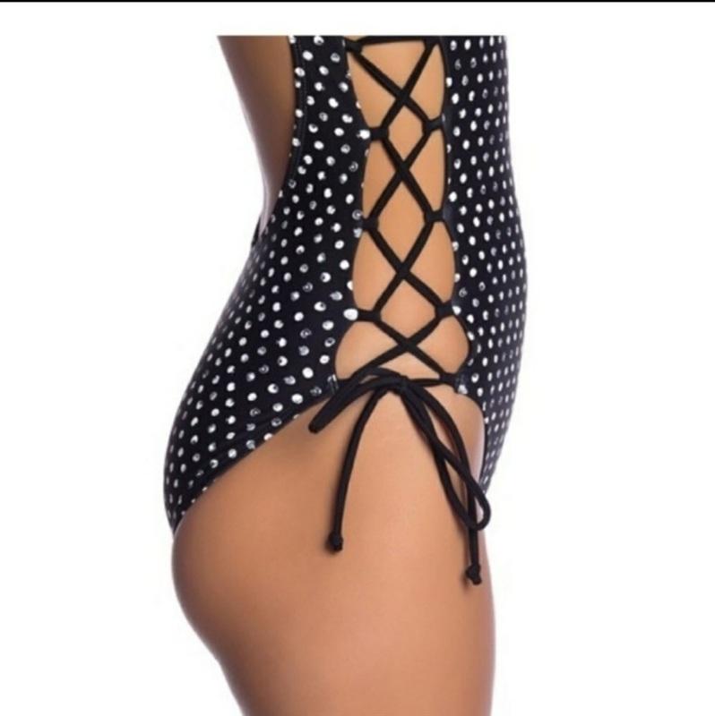 NWT Rachel Roy L Black White Polka Dot One-Piece Swimsuit 136316