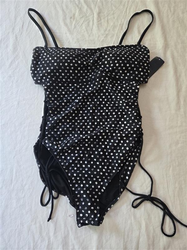 NWT Rachel Roy L Black White Polka Dot One-Piece Swimsuit 136316