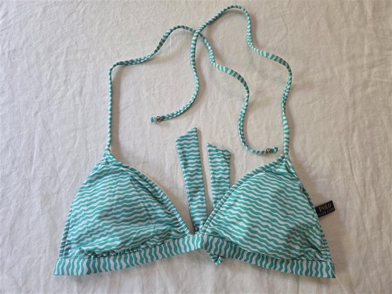 NWOT Ralph Lauren Sample Green Striped S Triangle Halter Bikini Swim Top 136323
