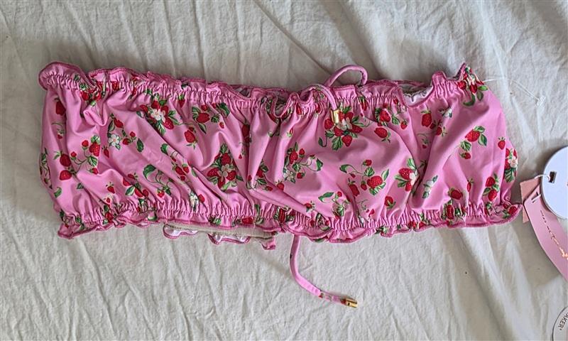 NWT Pilyq Strawberry S Remi Ruched Bandeau Bikini Swim Top 136325