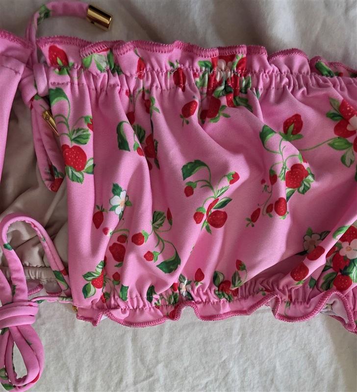 NWT Pilyq Strawberry S Remi Ruched Bandeau Bikini Swim Top 136325