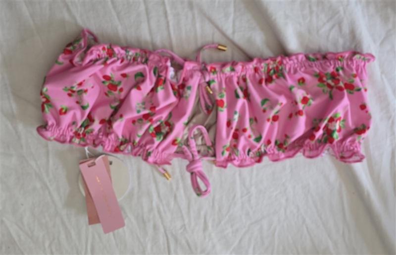 NWT Pilyq Strawberry S Remi Ruched Bandeau Bikini Swim Top 136325