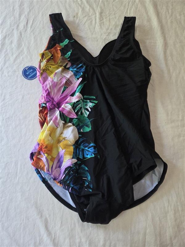 NWT Swimsuits For All 14 Floral Lily Maillot 1PC Swim Black Red Purple 136333