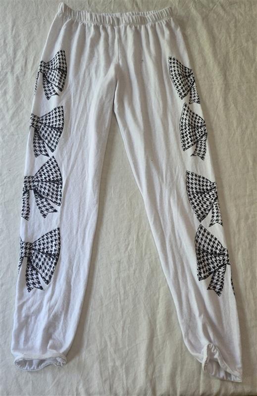 NWOT Lauren Moshi Girl's 12 White Black Houndstooth Bows Soft Pants 136334