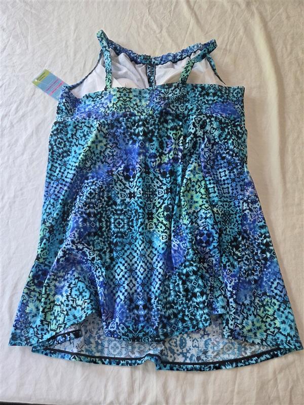 NWT Swim Solutions 20W Keyhole 1PC Swim Dress Tummy Control Santorini 136336