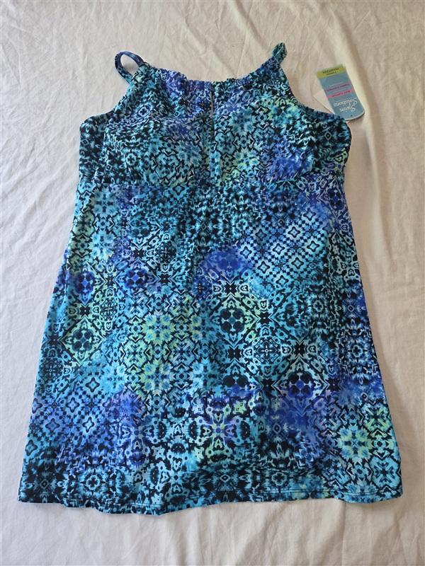 NWT Swim Solutions 20W Keyhole 1PC Swim Dress Tummy Control Santorini 136336