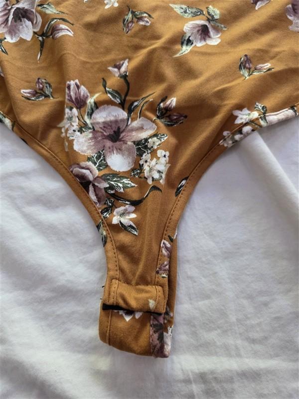 NWT Iris Brown Floral Thong Tank Bodysuit Leotard 136339