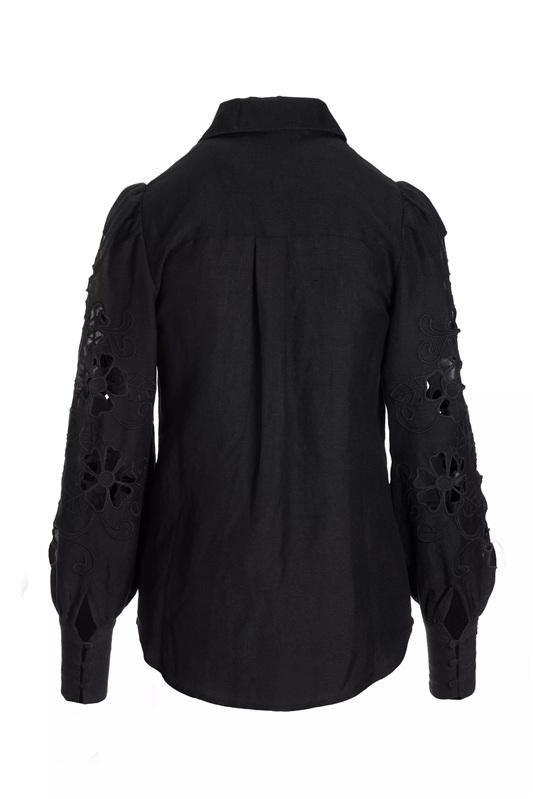 NWOTD Boston Proper L Openwork Embroidered Linen Button-Up Shirt Black 136341