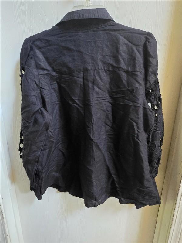 NWOTD Boston Proper L Openwork Embroidered Linen Button-Up Shirt Black 136341