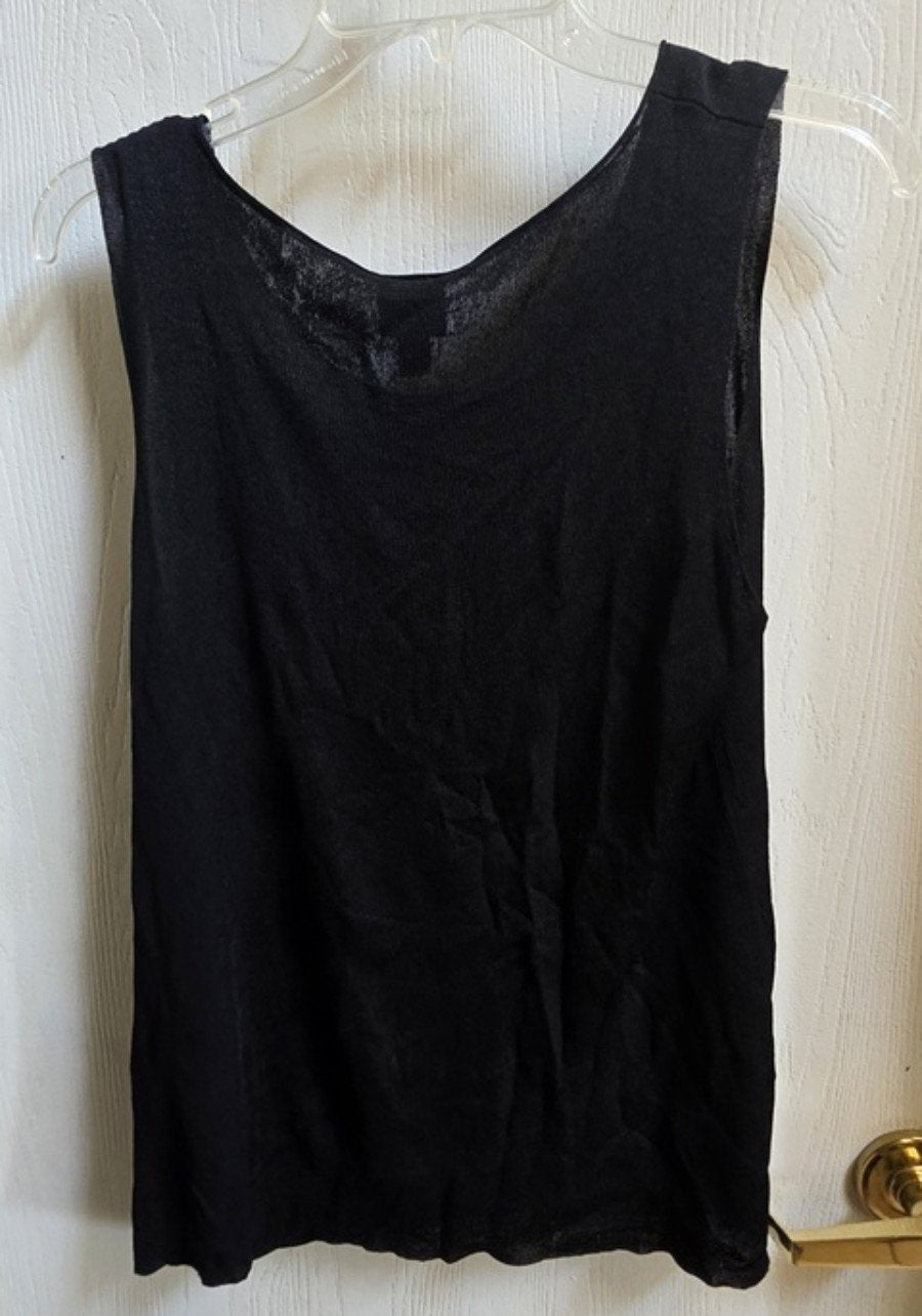 Pre Owned Eileen Fisher M Viscose Knit Scoop Neck Tank Black 136342
