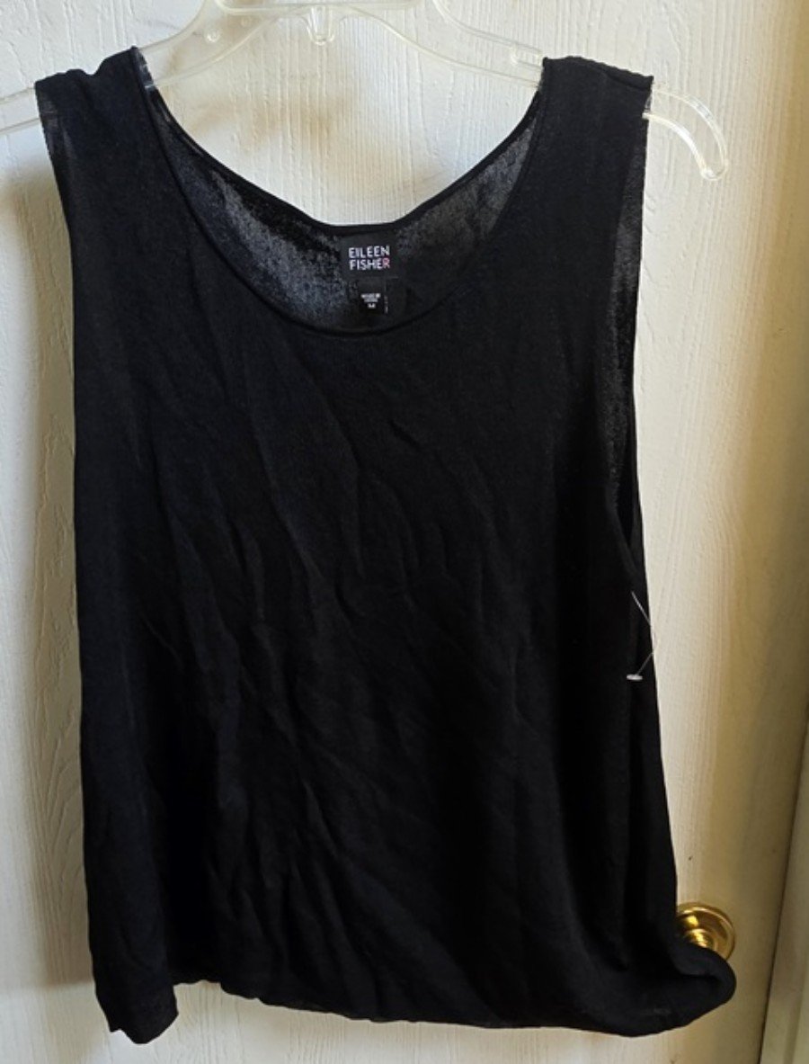 Pre Owned Eileen Fisher M Viscose Knit Scoop Neck Tank Black 136342