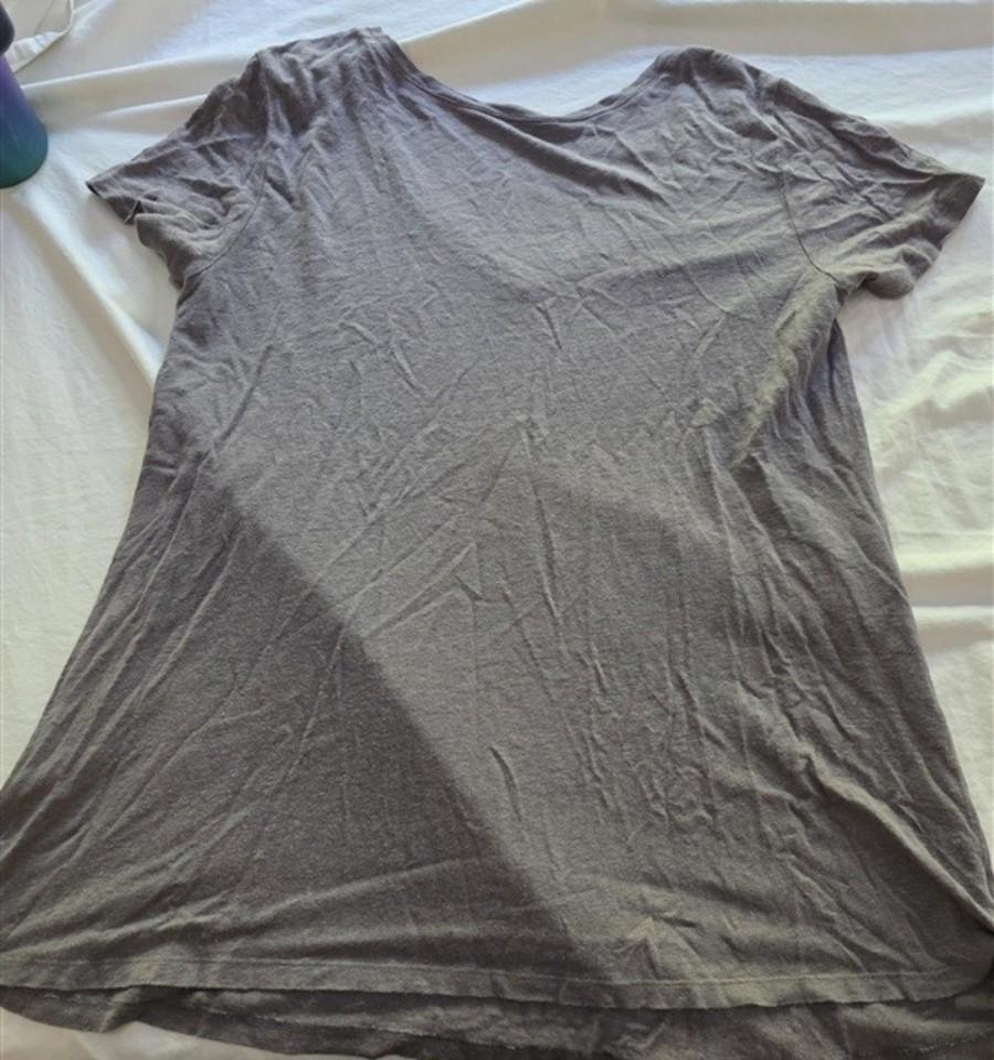 PO Eileen Fisher M Gray Organic Cotton V Neck Short Sleeve T Shirt 136345