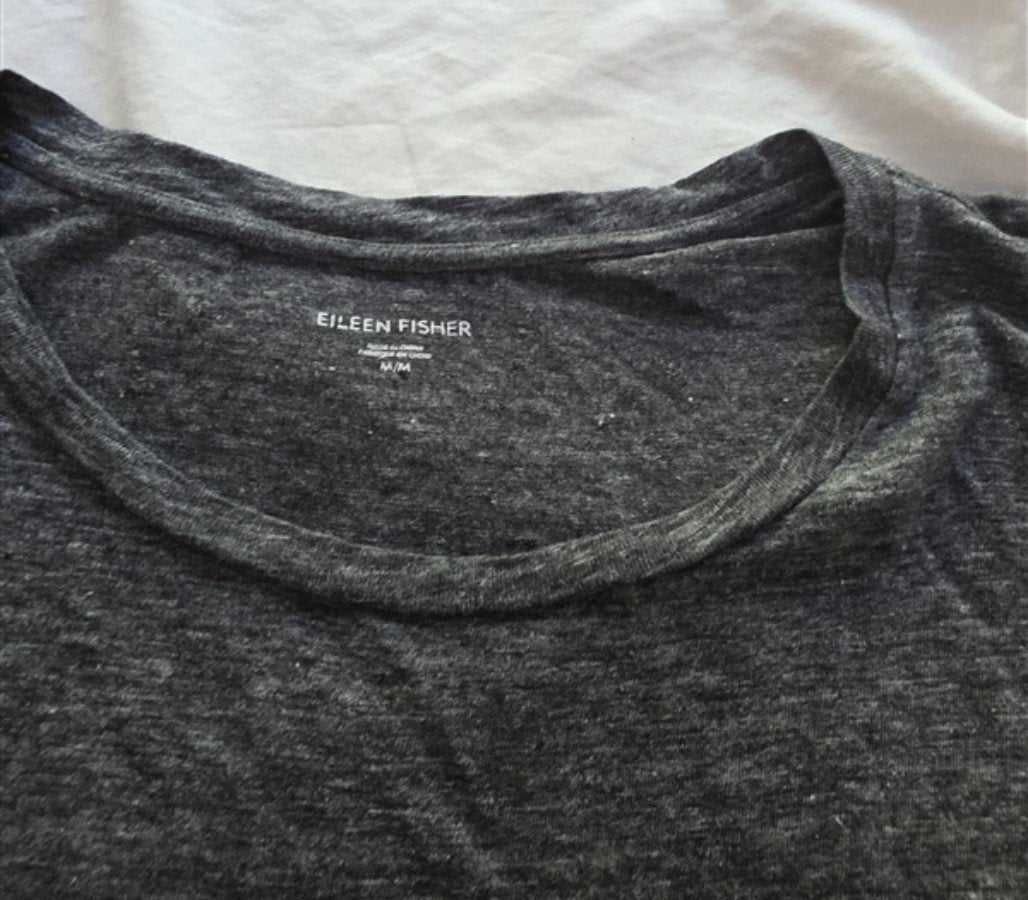 NWOT Eileen Fisher M Organic Linen Gray Marled Short Sleeve T-Shirt 136347