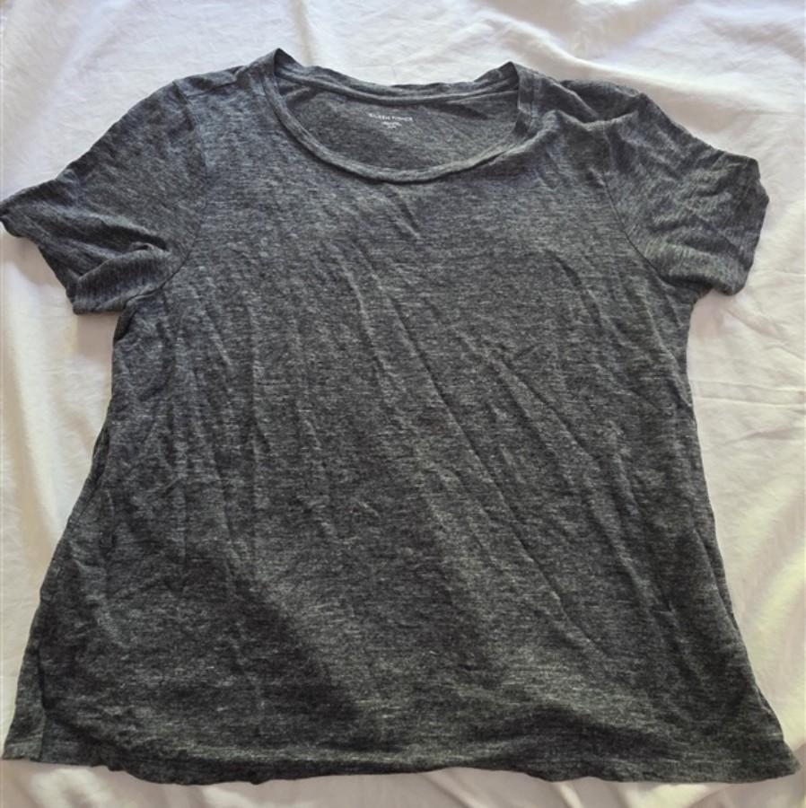 NWOT Eileen Fisher M Organic Linen Gray Marled Short Sleeve T-Shirt 136347