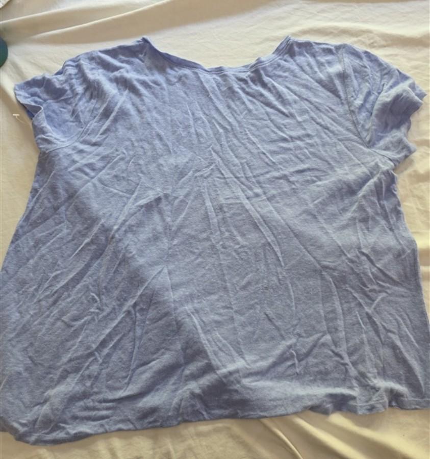 PO Eileen Fisher L Organic Linen Blue Marled Short Sleeve T-Shirt 136348