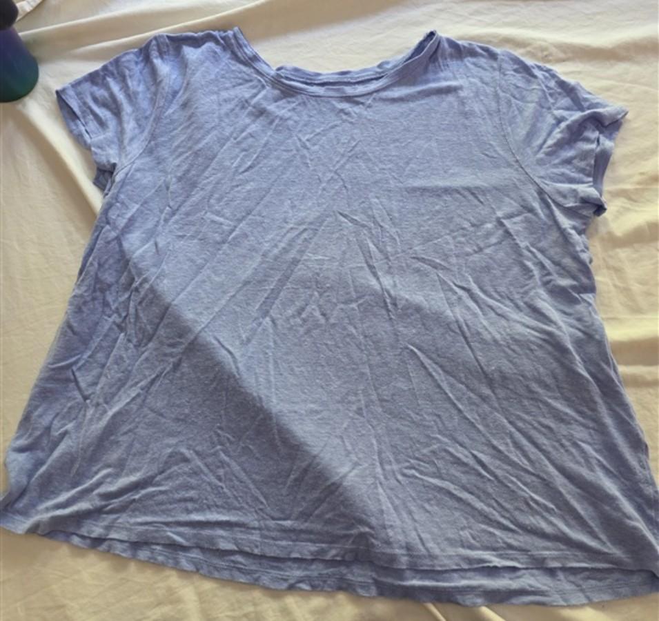 PO Eileen Fisher L Organic Linen Blue Marled Short Sleeve T-Shirt 136348