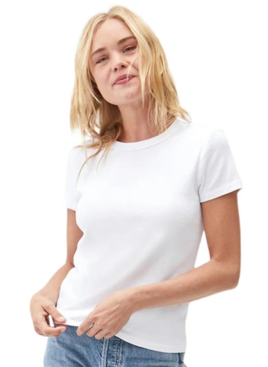 NWTD Michael Stars OS Lexy Cap Sleeve T Shirt White 136352