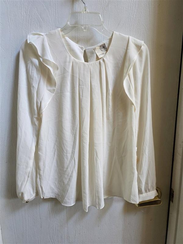 NWT Anthropologie M Everleigh Cream Ruffle Pleated Blouse 136358