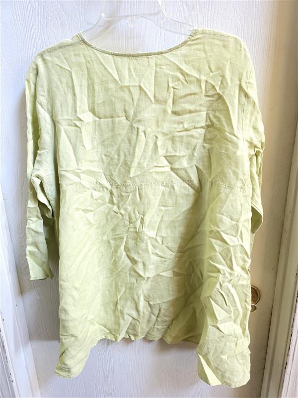PO Eileen Fisher L Irish Linen Button Lime Green Tunic Shirt 136362