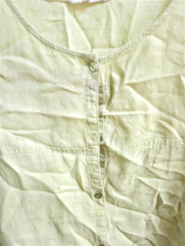 PO Eileen Fisher L Irish Linen Button Lime Green Tunic Shirt 136362