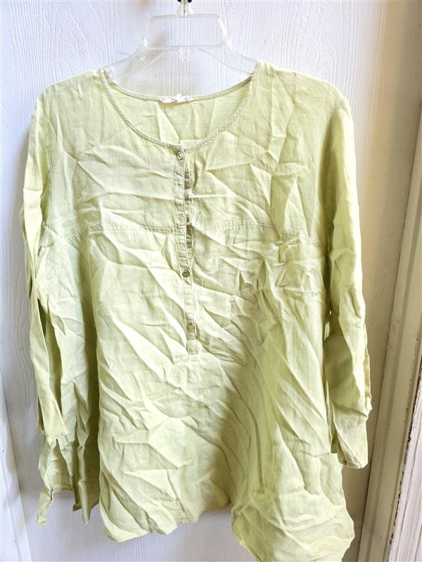 PO Eileen Fisher L Irish Linen Button Lime Green Tunic Shirt 136362