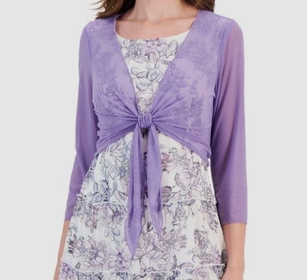 NWOT Connected Apparel 8 Ballet Surplice Tie Front Sheer Purple Jacket 136365