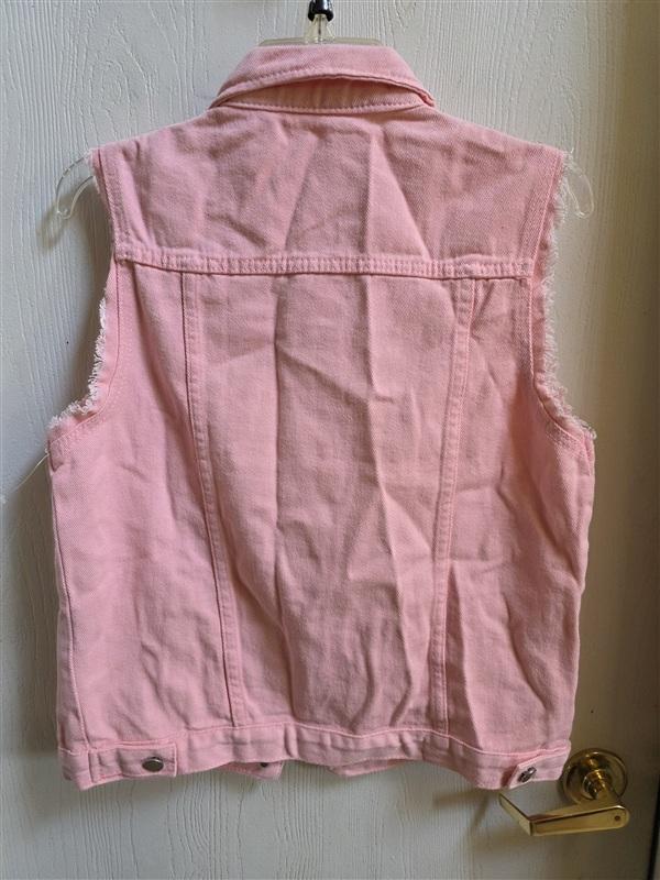 NWT CoWoka M Distressed Denim Vest Pink Pockets 136366