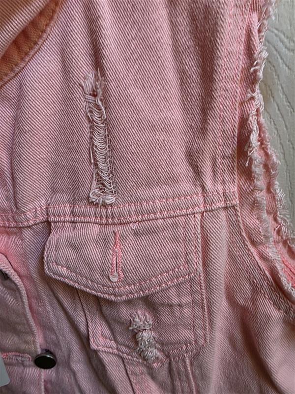 NWT CoWoka M Distressed Denim Vest Pink Pockets 136366