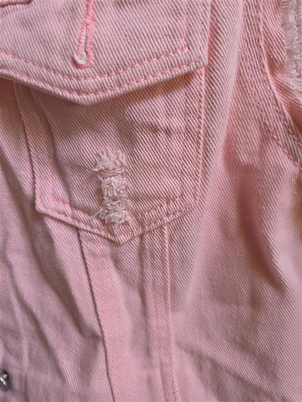 NWT CoWoka M Distressed Denim Vest Pink Pockets 136366