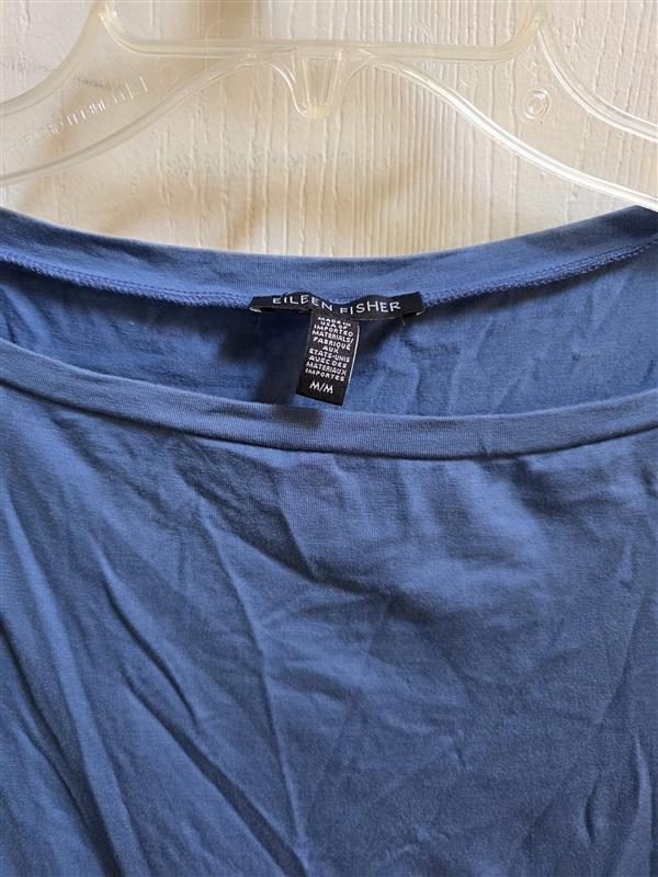 PO Eileen Fisher M Blue Stretch Tunic Top Dress Short Sleeves 136367