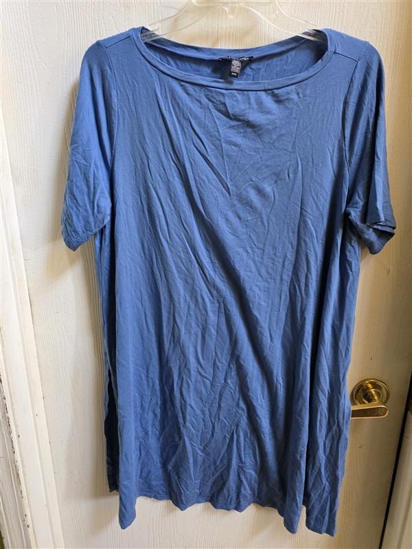 PO Eileen Fisher M Blue Stretch Tunic Top Dress Short Sleeves 136367
