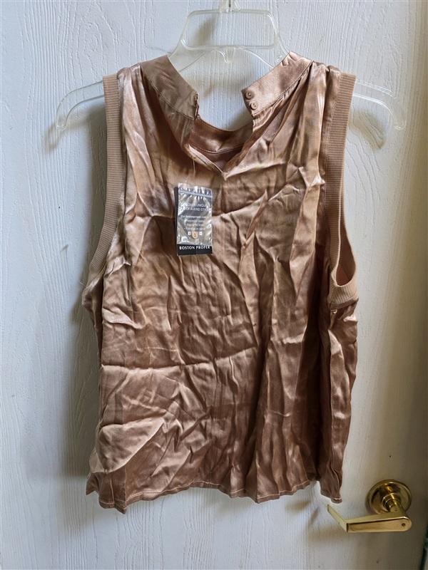 NWT Boston Proper M Gold Satin Pocket Tank T Shirt 136369