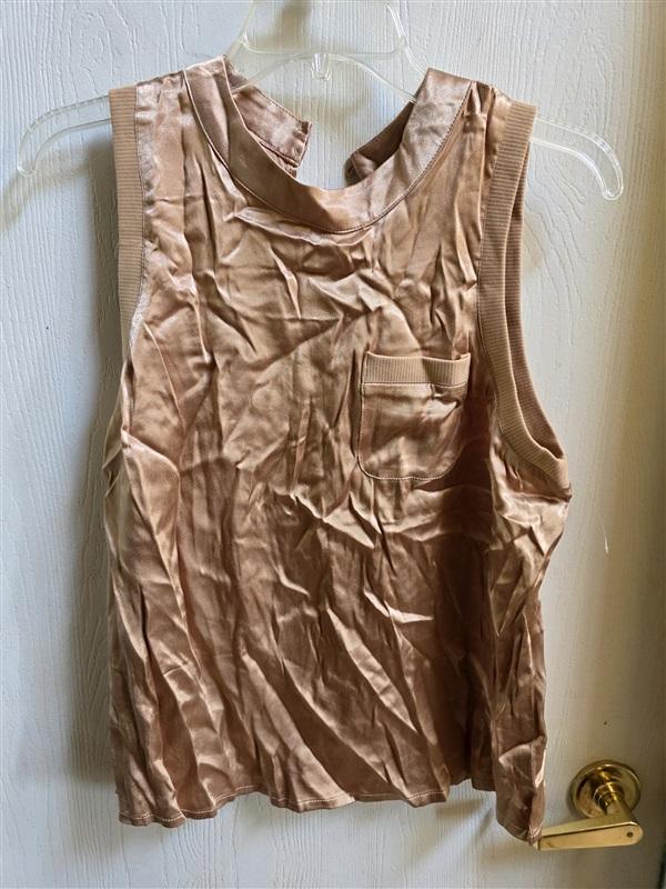 NWT Boston Proper M Gold Satin Pocket Tank T Shirt 136369