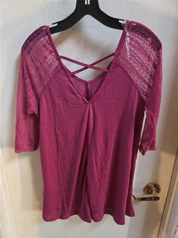 NWT Hayden M Boho Lace Sleeve V Neck Tunic Knit Fuchsia Pink 136372