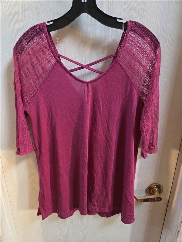 NWT Hayden M Boho Lace Sleeve V Neck Tunic Knit Fuchsia Pink 136372