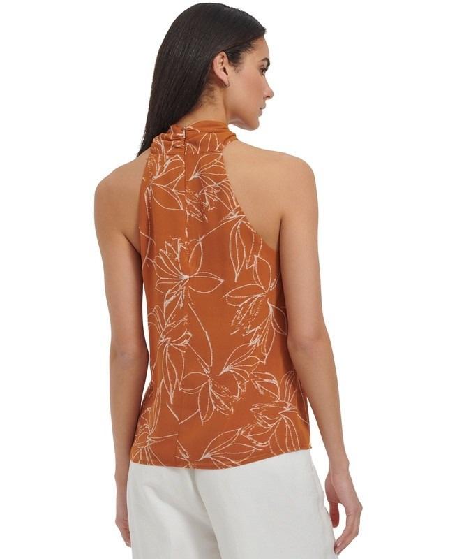NWT Calvin Klein M Crisscross Halter Top Brown White Floral 136373