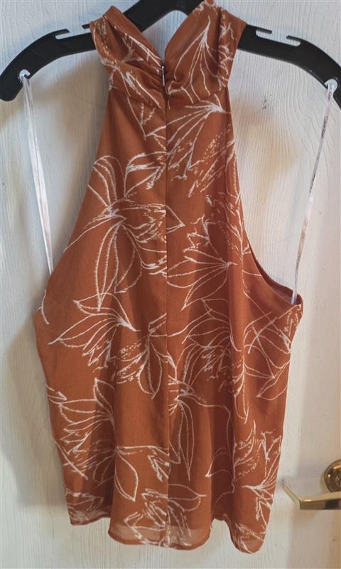 NWT Calvin Klein M Crisscross Halter Top Brown White Floral 136373